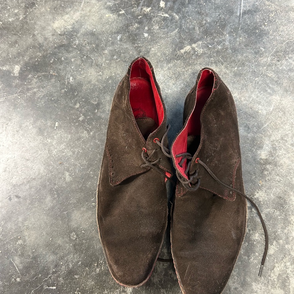 Men's Brown Suede Shoes with Red Interior